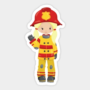 Girl Fireman, Female Firefighter, Blonde Hair Sticker